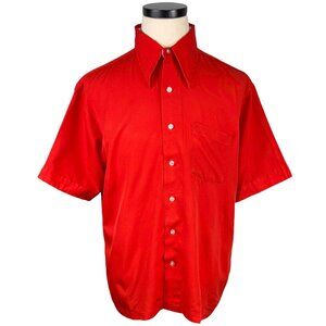 Vintage 70s JCPenney Towncraft XL Red Button-Up Shirt W/ Polka Dot Trim